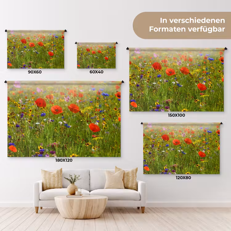 Lente - Bloemen - Rood - Klaproos - Gras - Groen Wandkleed katoen klein -tsfeer8_DE