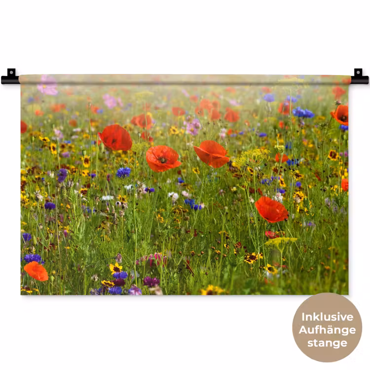 Lente - Bloemen - Rood - Klaproos - Gras - Groen Wandkleed katoen klein -t3d_DE