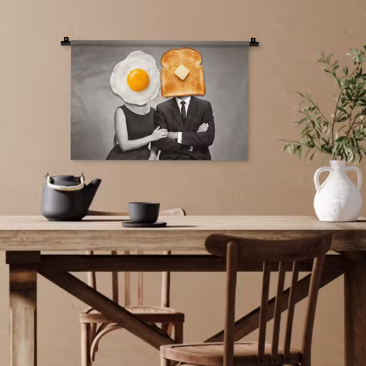 Ontbijt - Koppel - Ei - Brood Wandkleed katoen klein -sfeer6