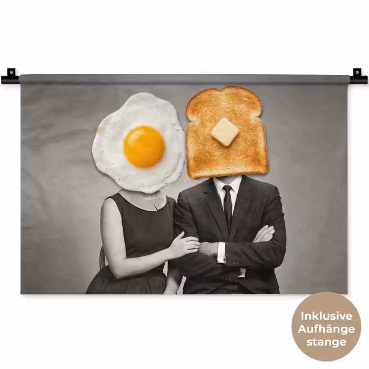 Ontbijt - Koppel - Ei - Brood Wandkleed katoen klein -t3d_DE