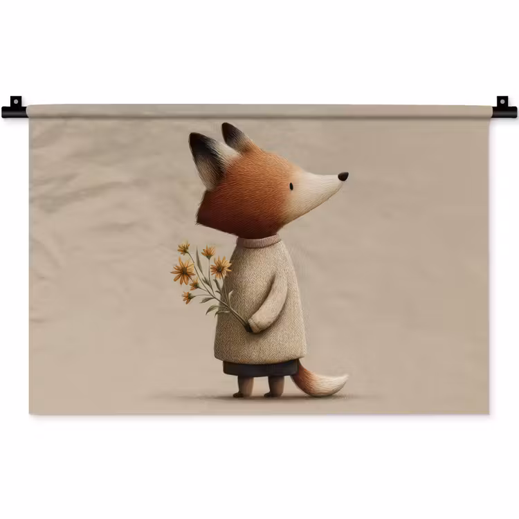 Vos - Gele bloemen - Minimalistisch Wandkleed katoen klein -zz3d