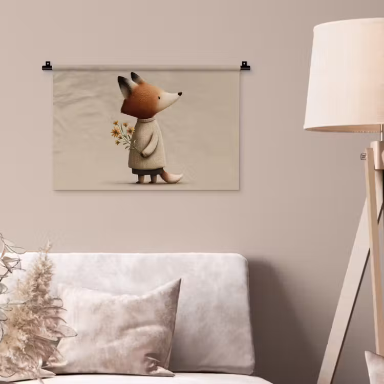 Vos - Gele bloemen - Minimalistisch Wandkleed katoen klein -sfeer4