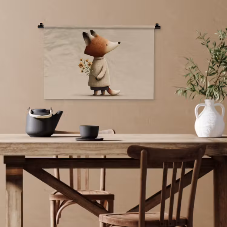 Vos - Gele bloemen - Minimalistisch Wandkleed katoen klein -sfeer6