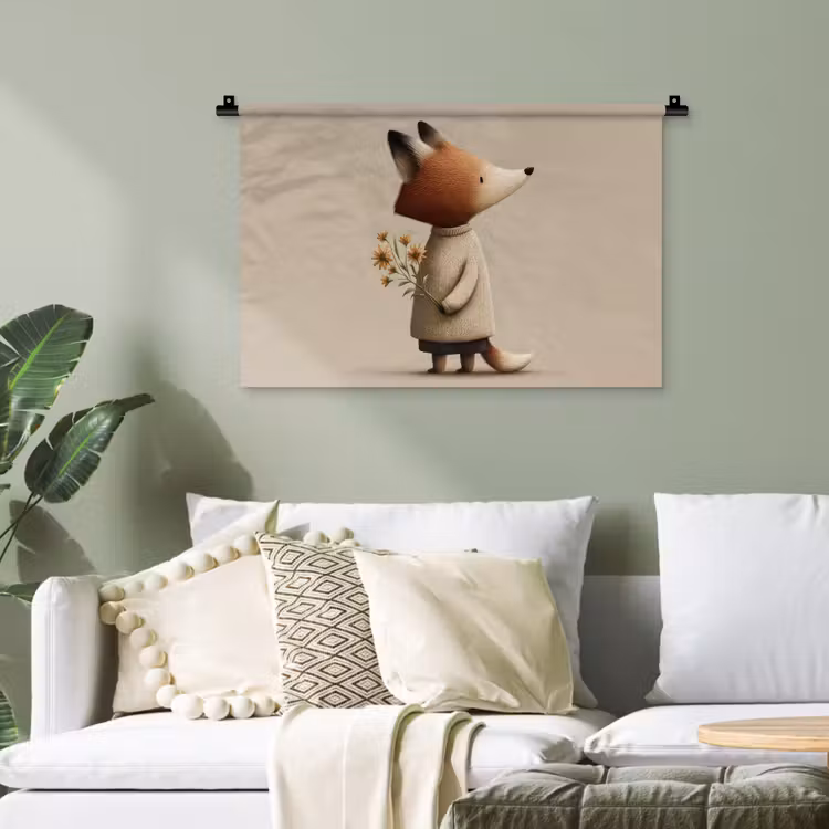 Vos - Gele bloemen - Minimalistisch Wandkleed katoen klein -sfeer7