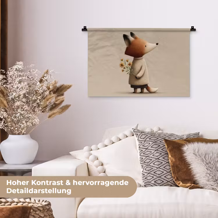 Vos - Gele bloemen - Minimalistisch Wandkleed katoen klein -tsfeer1_DE