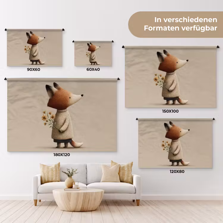 Vos - Gele bloemen - Minimalistisch Wandkleed katoen klein -tsfeer8_DE