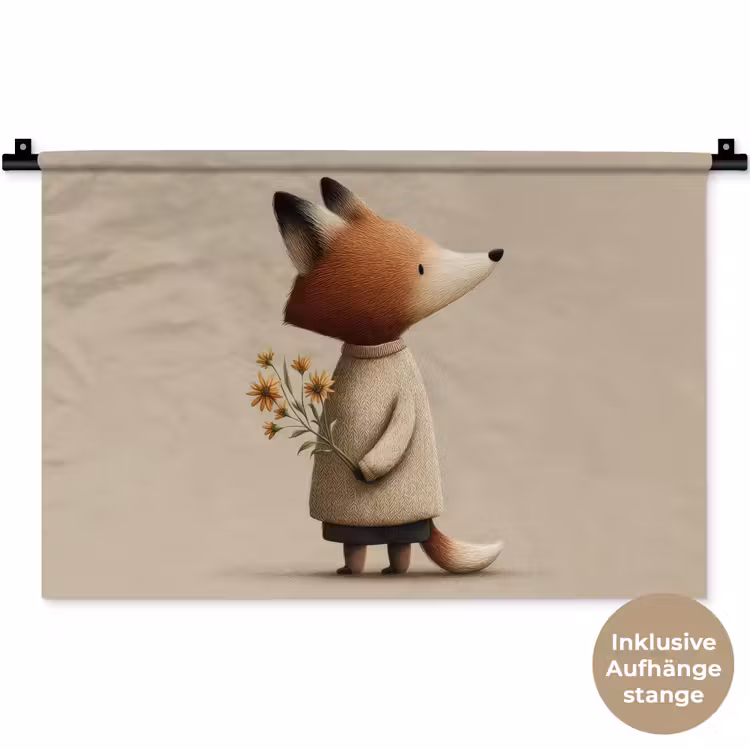 Vos - Gele bloemen - Minimalistisch Wandkleed katoen klein -t3d_DE