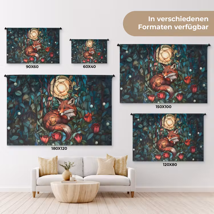Vos - Mozaïek - Bos - Maan Wandkleed katoen klein -tsfeer8_DE