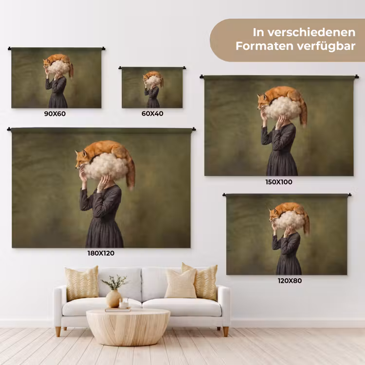 Vos - Surrealistisch - Groen Wandkleed katoen klein -tsfeer8_DE