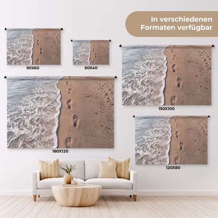Voetstappen - Vloedlijn - Zee Wandkleed katoen klein -tsfeer8_DE