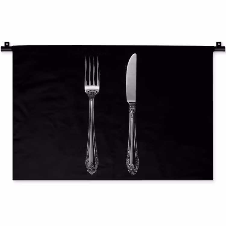 Vork - Mes - Zilver Wandkleed katoen klein -zz3d