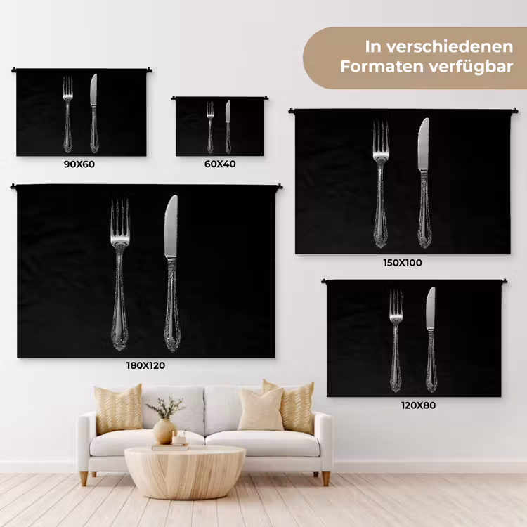 Vork - Mes - Zilver Wandkleed katoen klein -tsfeer8_DE