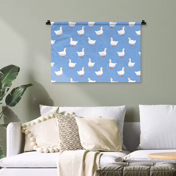 Ganzen - Elegant - Blauw Wandkleed katoen klein 269 -sfeer7