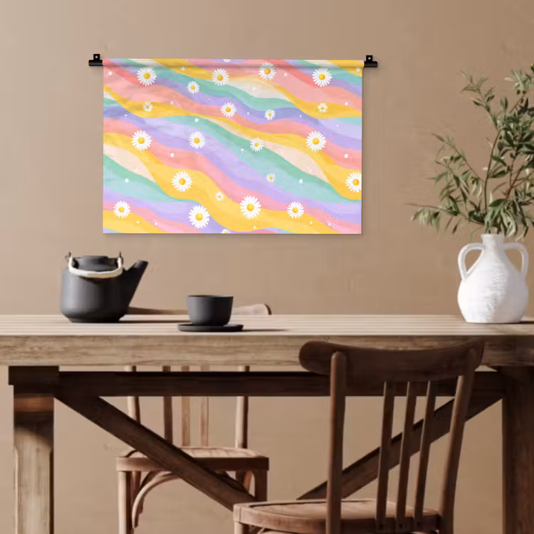 Madeliefjes - Kleurrijk - Pastel - Vrolijk Wandkleed katoen klein -sfeer6