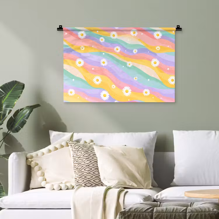 Madeliefjes - Kleurrijk - Pastel - Vrolijk Wandkleed katoen klein -sfeer7
