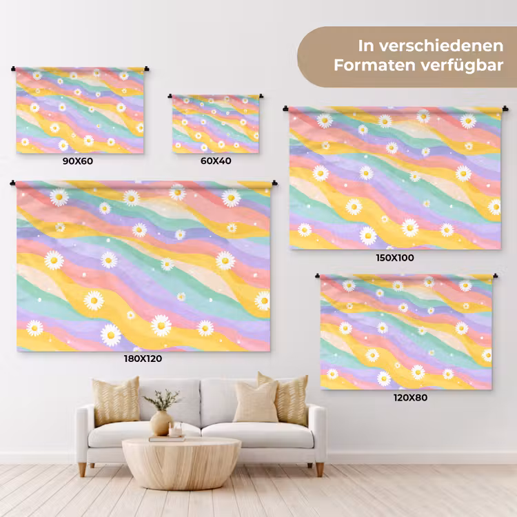 Madeliefjes - Kleurrijk - Pastel - Vrolijk Wandkleed katoen klein -tsfeer8_DE