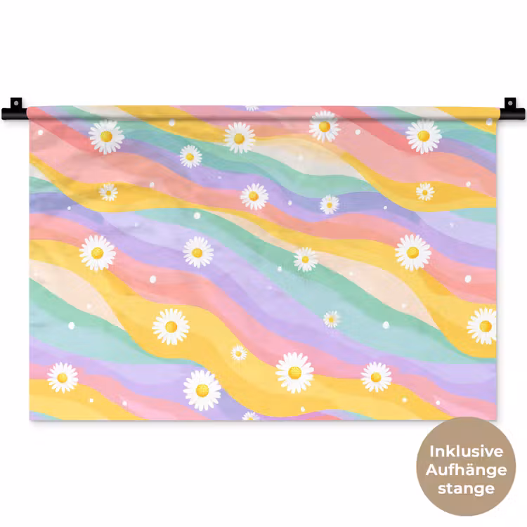 Madeliefjes - Kleurrijk - Pastel - Vrolijk Wandkleed katoen klein -t3d_DE