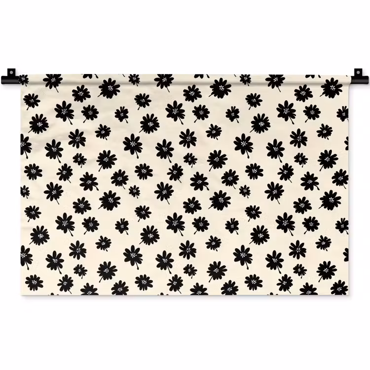 Madeliefjes - Grafisch - Zwart - Beige Wandkleed katoen klein 269 -zz3d