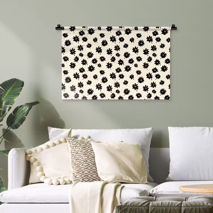 Madeliefjes - Grafisch - Zwart - Beige Wandkleed katoen klein 269 -sfeer7