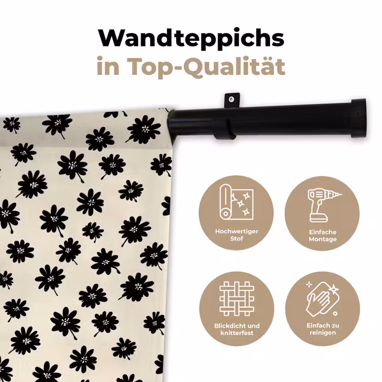 Madeliefjes - Grafisch - Zwart - Beige Wandkleed katoen klein 269 -tsfeer2_DE