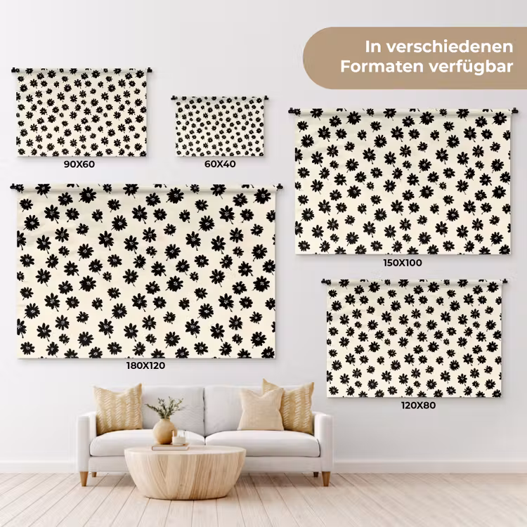 Madeliefjes - Grafisch - Zwart - Beige Wandkleed katoen klein 269 -tsfeer8_DE