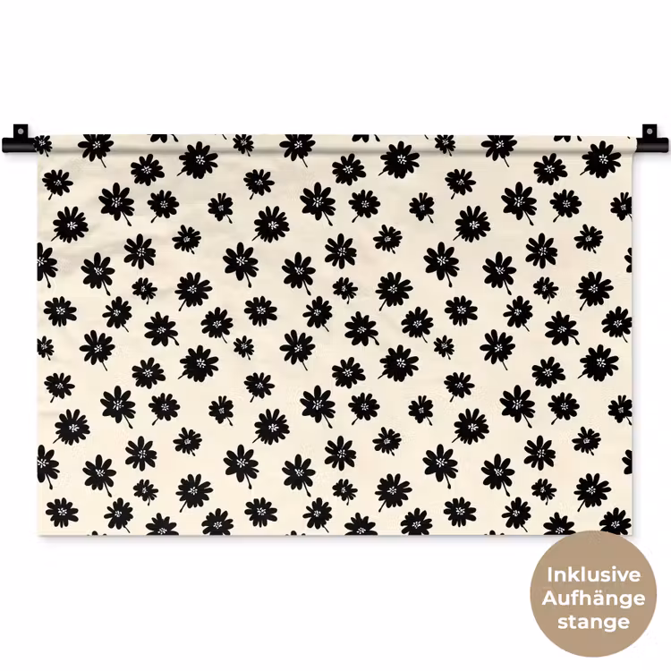 Madeliefjes - Grafisch - Zwart - Beige Wandkleed katoen klein 269 -t3d_DE