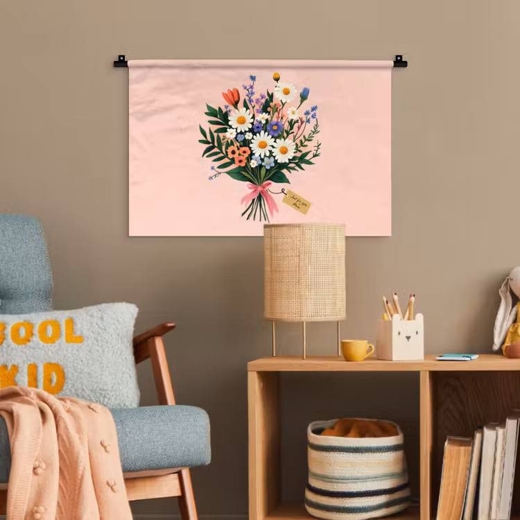 Margrieten - Boeket - Strikje - Roze Wandkleed katoen klein -wsfeer4_kind