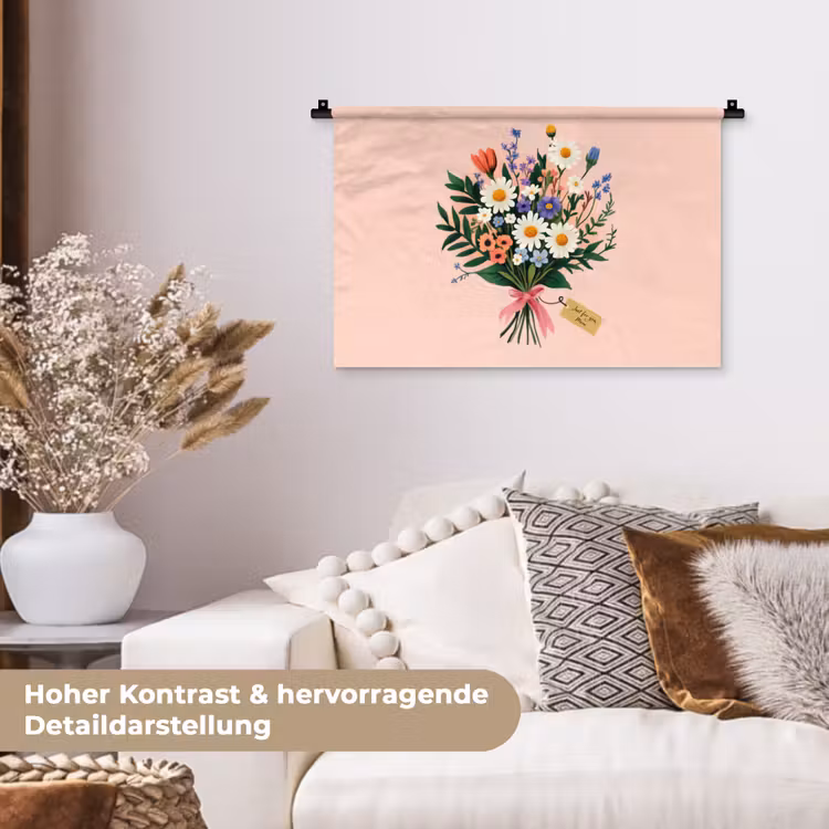 Margrieten - Boeket - Strikje - Roze Wandkleed katoen klein -tsfeer1_DE