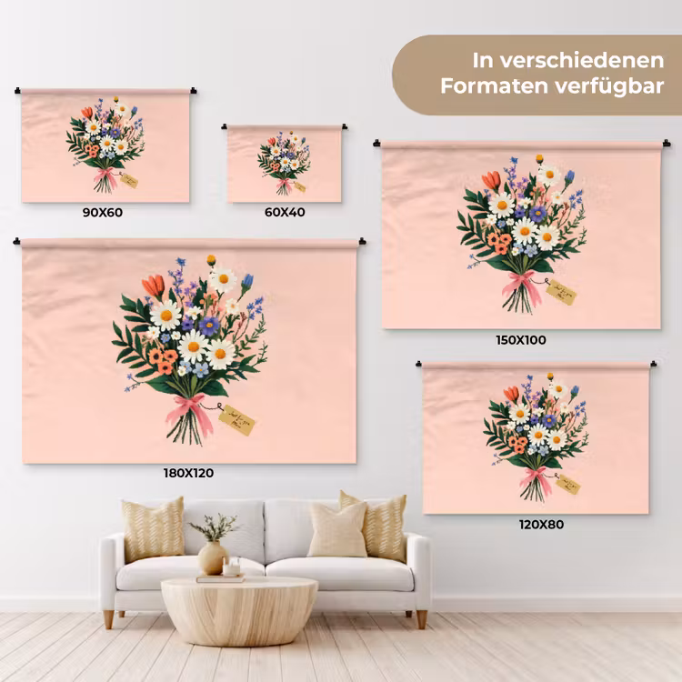 Margrieten - Boeket - Strikje - Roze Wandkleed katoen klein -tsfeer8_DE