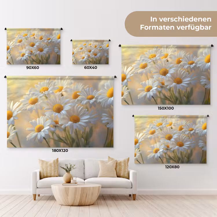 Madeliefjes - Wit - Zonlicht Wandkleed katoen klein -tsfeer8_DE