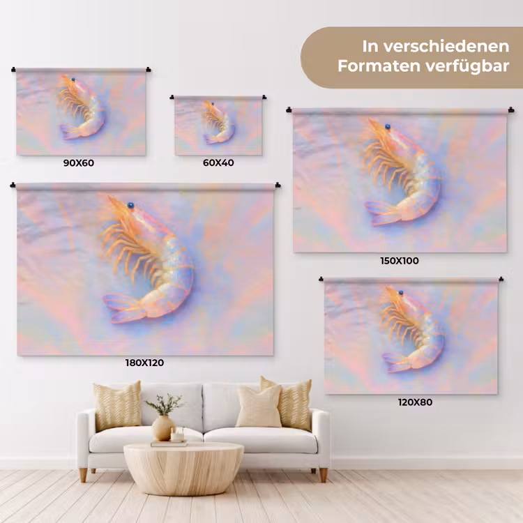Garnaal - Subtiele structuur - Blauw - Roze Wandkleed katoen klein -tsfeer8_DE