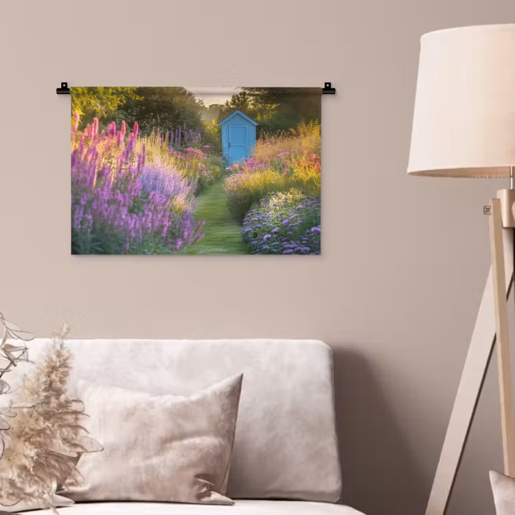 Tuinhuisje - Blauw - Bloemen Wandkleed katoen klein -sfeer4