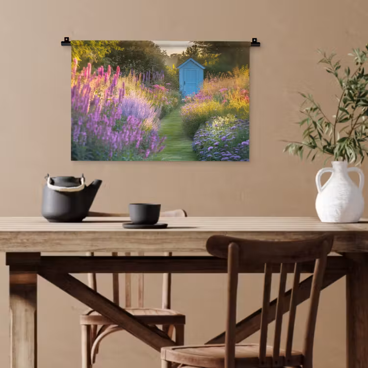 Tuinhuisje - Blauw - Bloemen Wandkleed katoen klein -sfeer6