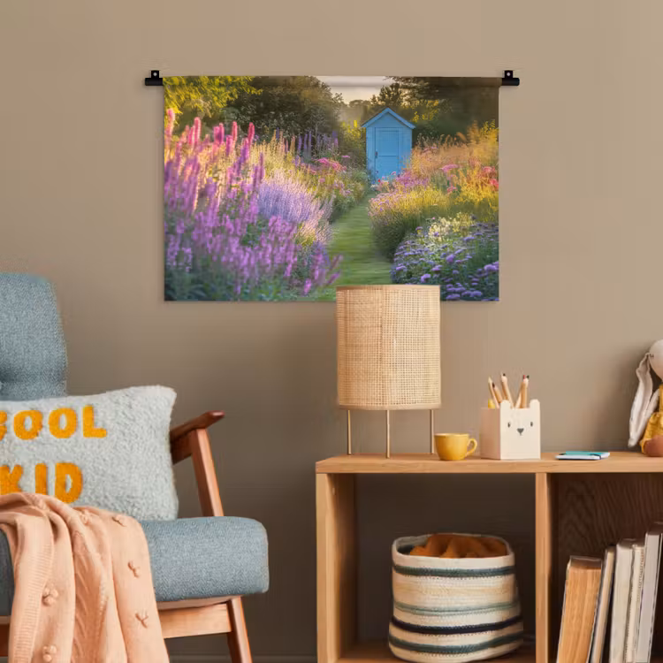 Tuinhuisje - Blauw - Bloemen Wandkleed katoen klein -wsfeer4_kind