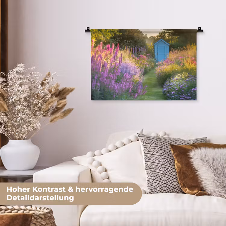 Tuinhuisje - Blauw - Bloemen Wandkleed katoen klein -tsfeer1_DE