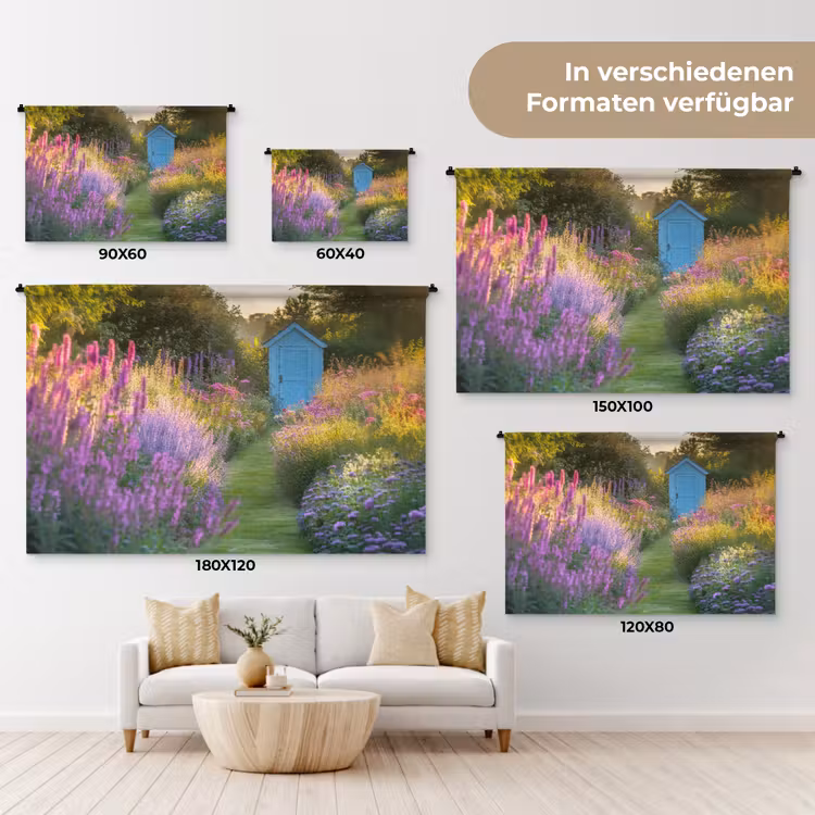 Tuinhuisje - Blauw - Bloemen Wandkleed katoen klein -tsfeer8_DE