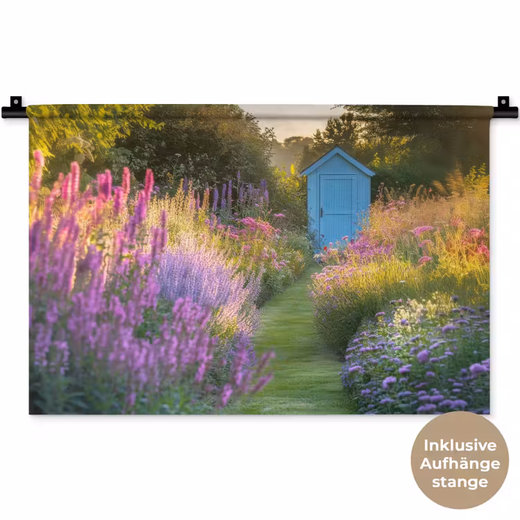 Tuinhuisje - Blauw - Bloemen Wandkleed katoen klein -t3d_DE