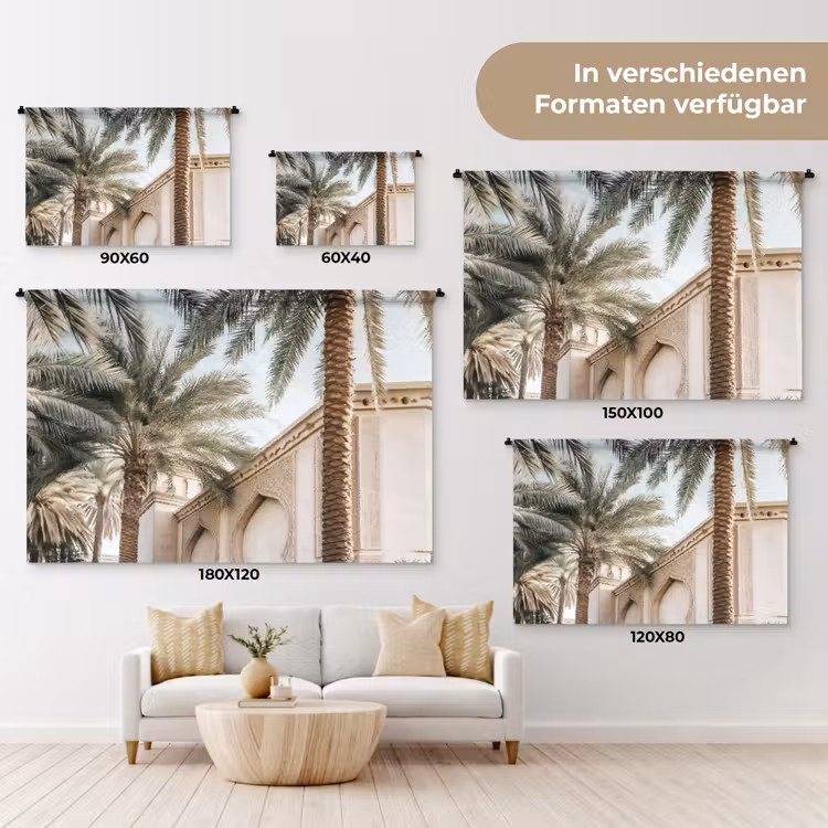 Gebouw - Palmbomen - Beige - Zon Wandkleed katoen klein -tsfeer8_DE