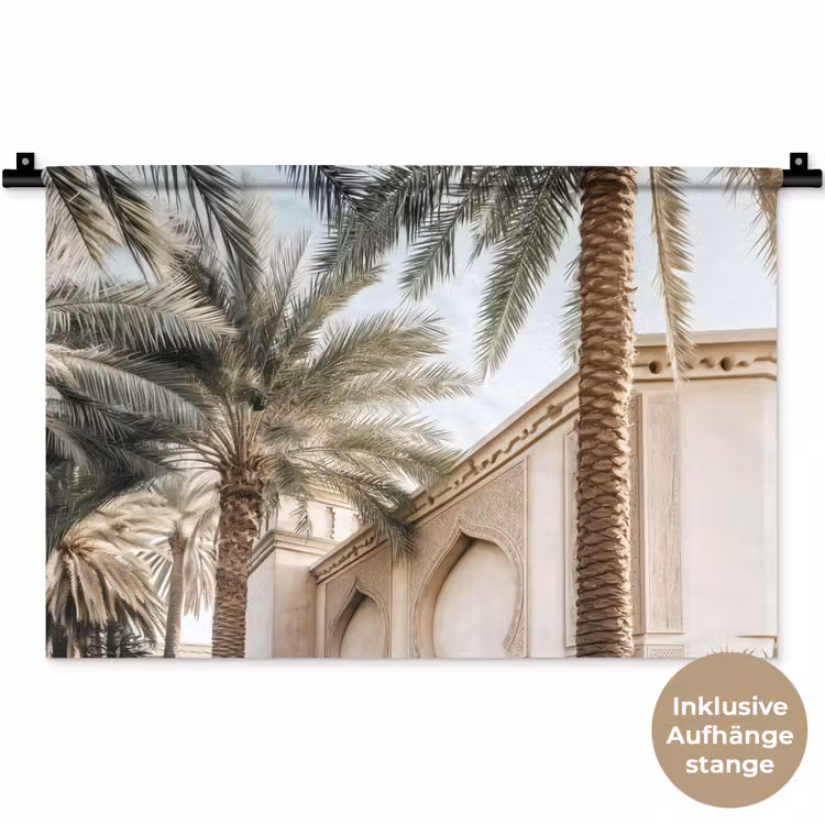 Gebouw - Palmbomen - Beige - Zon Wandkleed katoen klein -t3d_DE