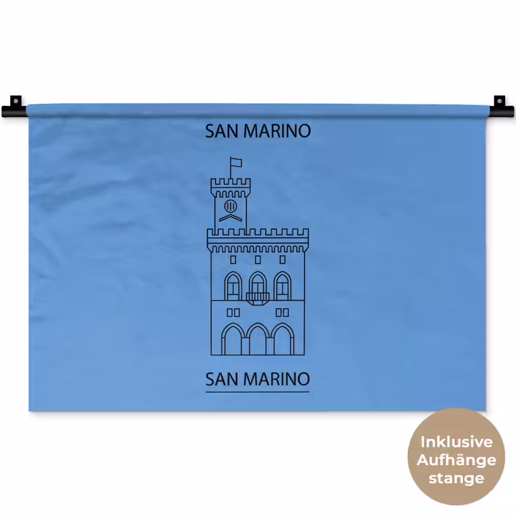 Gebouw - San Marino - Architectuur - Lijntekening - Blauw Wandkleed katoen klein -t3d_DE