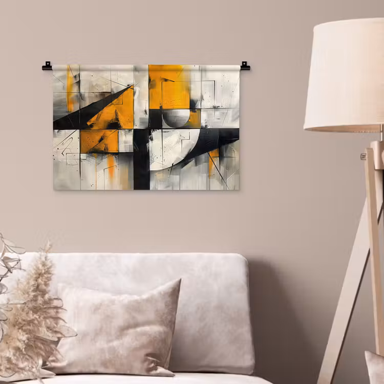 Geel - Abstract - Modern - Vormen Wandkleed katoen klein -sfeer4