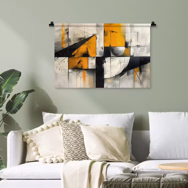 Geel - Abstract - Modern - Vormen Wandkleed katoen klein -sfeer7