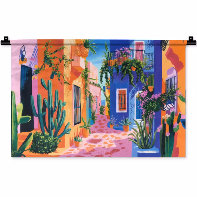 Geel - Blauw - Oranje - Huis Wandkleed katoen klein -zz3d