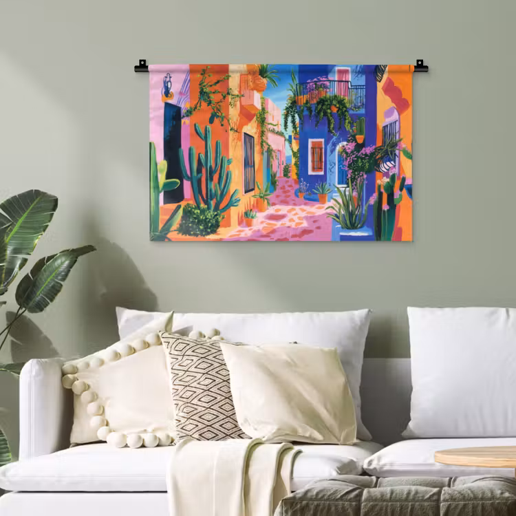Geel - Blauw - Oranje - Huis Wandkleed katoen klein -sfeer7
