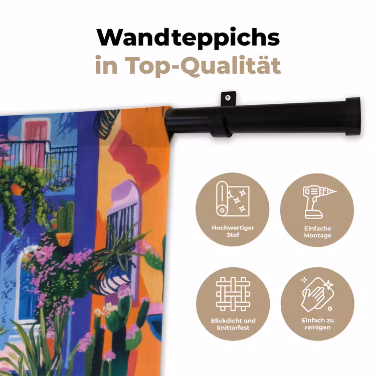Geel - Blauw - Oranje - Huis Wandkleed katoen klein -tsfeer2_DE