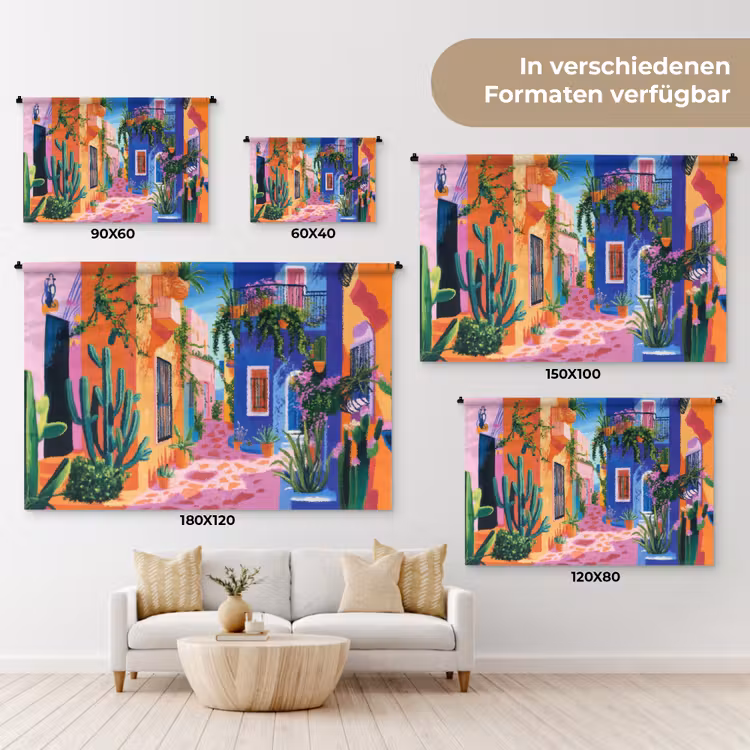 Geel - Blauw - Oranje - Huis Wandkleed katoen klein -tsfeer8_DE