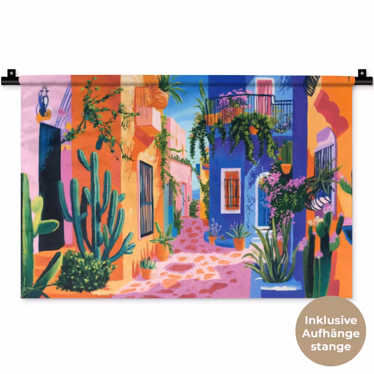 Geel - Blauw - Oranje - Huis Wandkleed katoen klein -t3d_DE