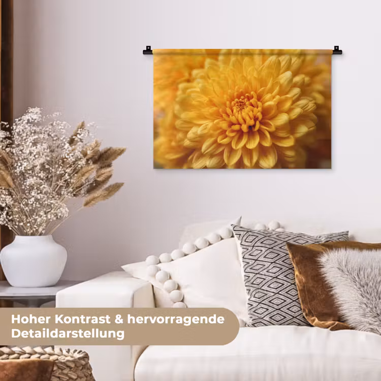 Geel - Chrysant - Zachtheid Wandkleed katoen klein -tsfeer1_DE
