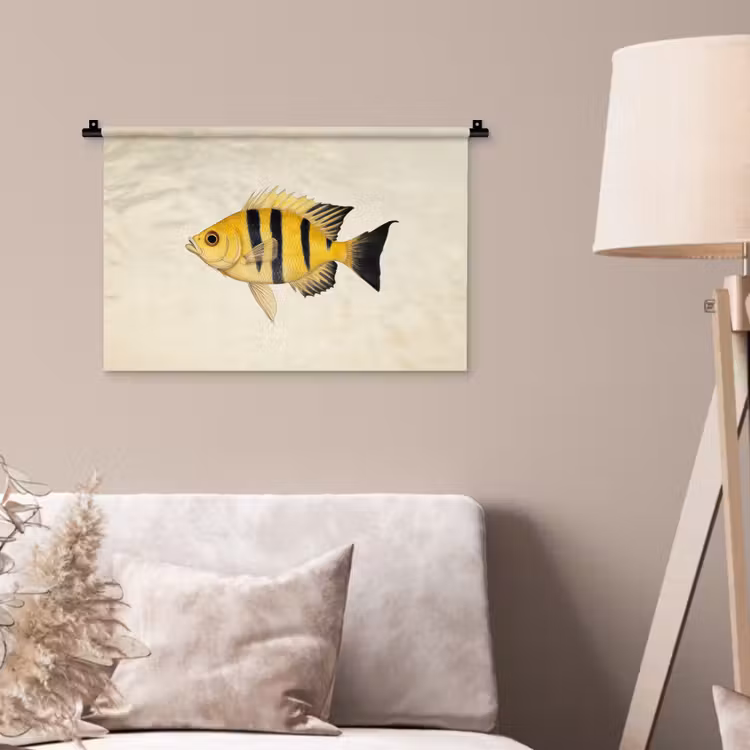 Geel - Vis - Strepen - Tropisch Wandkleed katoen klein -sfeer4