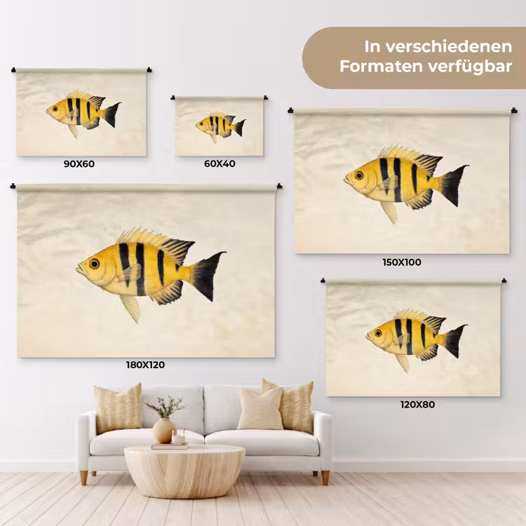 Geel - Vis - Strepen - Tropisch Wandkleed katoen klein -tsfeer8_DE